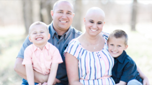 Erin Burnett without her wig, the author of this post on breast cancer awareness, with her husband and two boys | CU medicine OB-GYN East Denver | CO