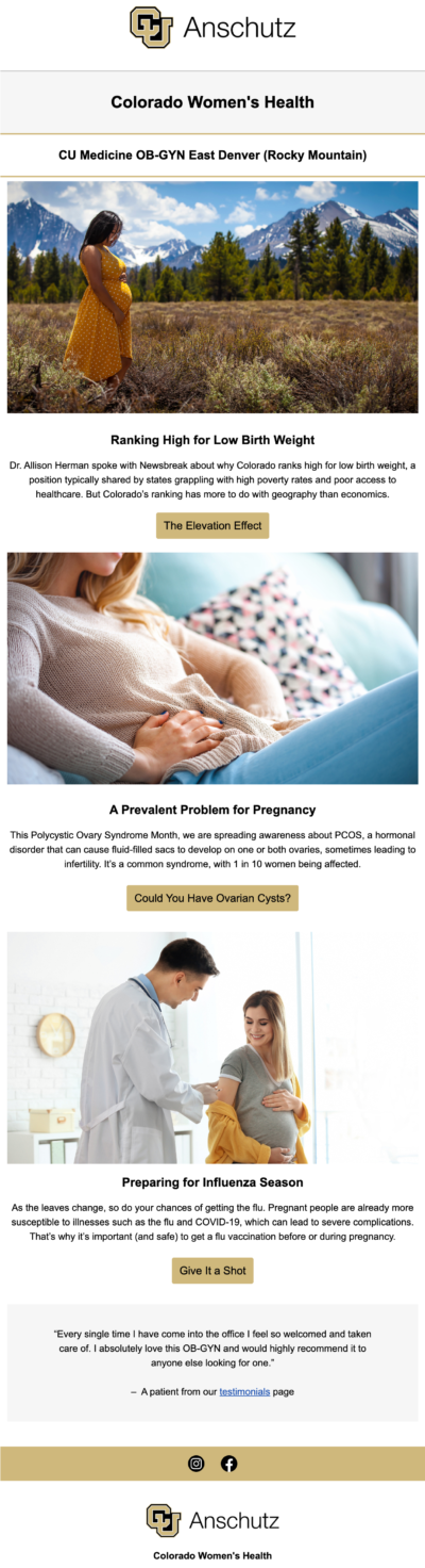 Colorado Women's Health Newsletter | CU Medicine OB-GYN East Denver (Rocky Mountain) | Colorado