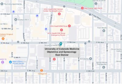 Map of CU Medicine OB-GYN East Denver (Rocky Mountain) 4500 E. 9th Ave., #200 Denver, CO 80220